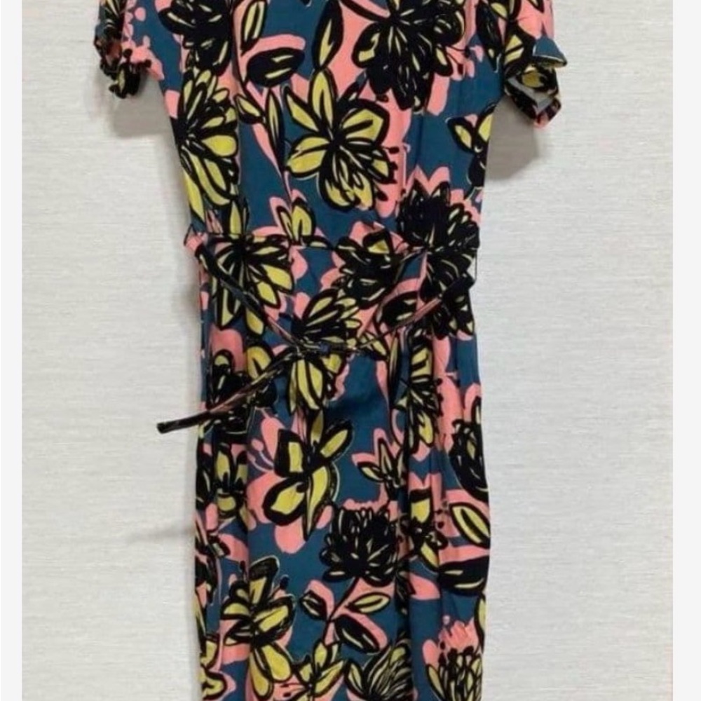 Weekend Max Mara Floral Midi Dress in Teal, Pink & Lime
